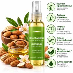 Huile d'amande naturelle pour cheveux et corps - 125 mL