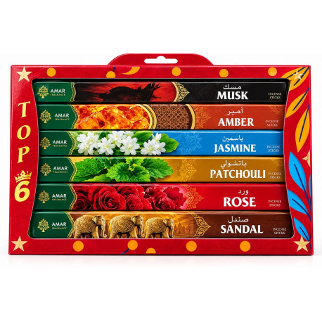 Coffret encens Shalimar Top 6 avec bâtonnets musc, ambre, jasmin, patchouli, rose et santal